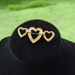 VTG 70's Retro Rhinestone Heart Brooch Pin